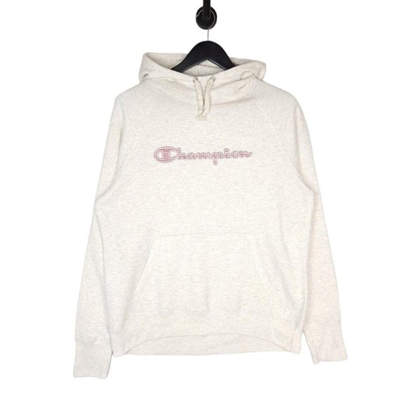 Champion Tops - Women's Champion Spell Out Hoodie In Off-White Size L UK 12